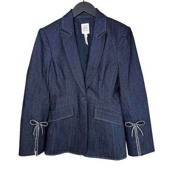 CINQ A SEPT Cheyenne Rhinestone Bow Denim Blazer - Picture 8 of 11